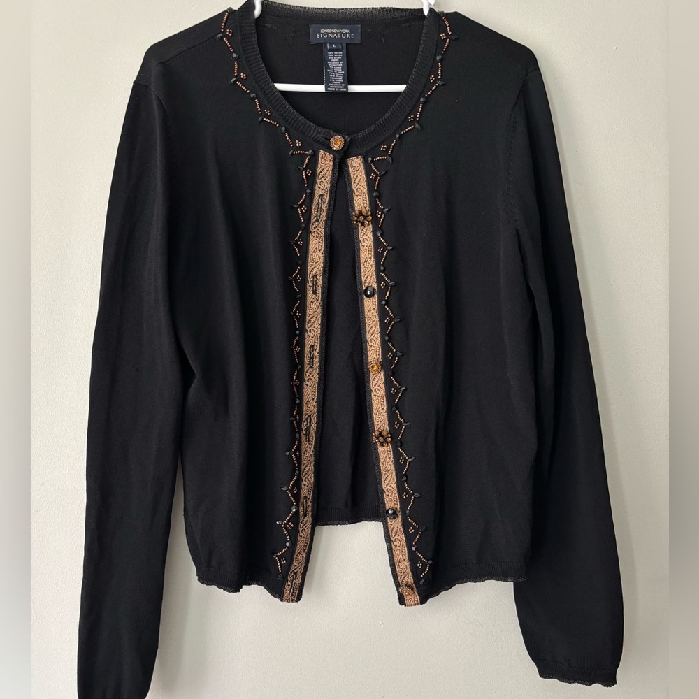 Y2K Cottagecore Black Boho Embroidered Beaded Fairycore Whimsical Cardigan Large - Picture 10 of 10